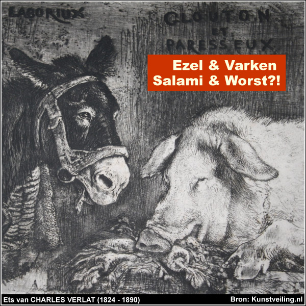Ets van CHARLES VERLAT (1824-1890) - Ezel & Varken - Salami & Worst