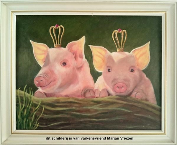 schilderij van twee varkens met kroontjes door Familie Bofkont Vriend Marjan Vriezen